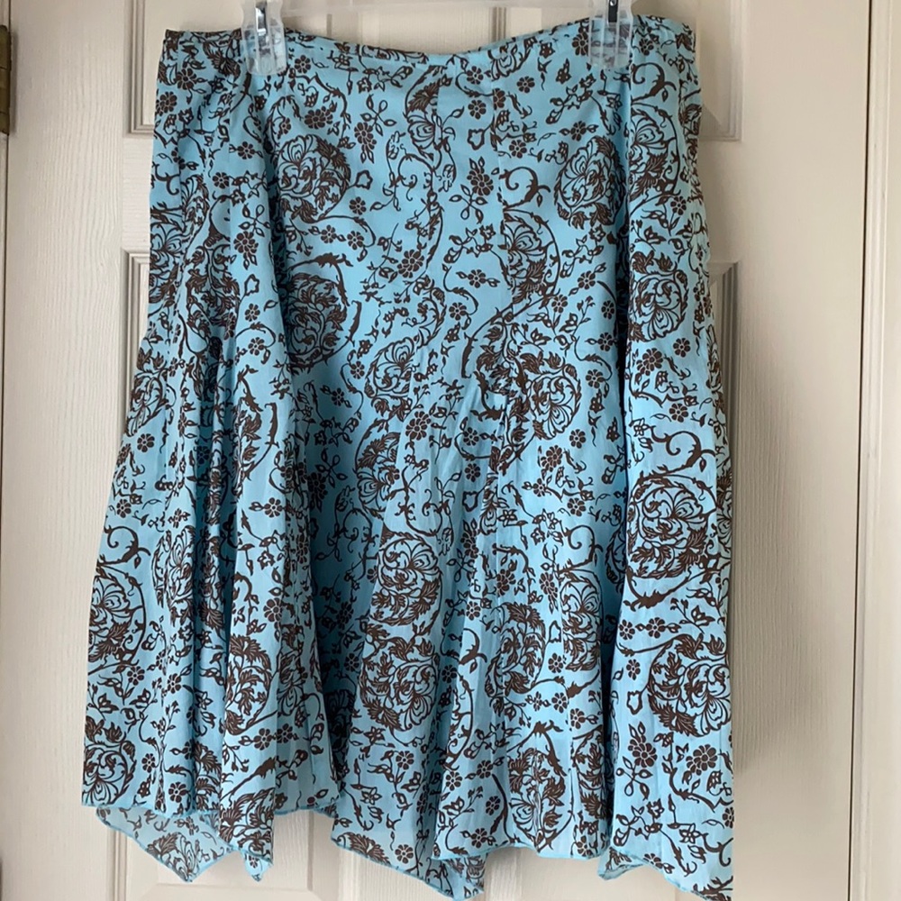 JohnPaulRichard Brown on Turquoise Print Full Skirt. Fully Lined